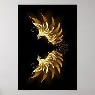 Golden Angel Wings on Black background Poster