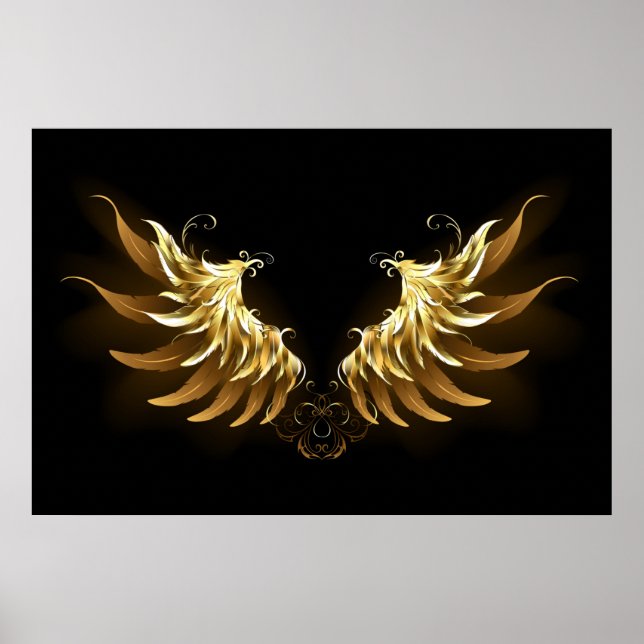 Golden Angel Wings on Black background Poster (Front)