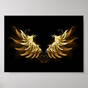 Golden Angel Wings on Black background Poster