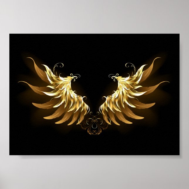 Golden Angel Wings on Black background Poster (Front)