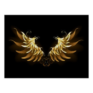 Golden Angel Wings on Black background Poster
