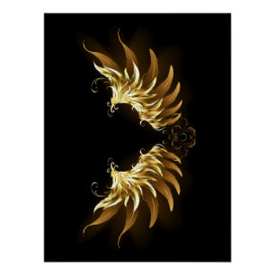 Golden Angel Wings on Black background Poster