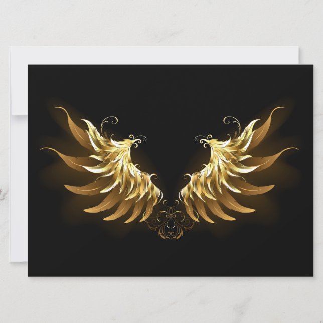 Golden Angel Wings on Black background Save The Date (Front)