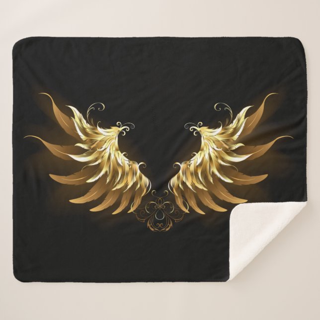 Golden Angel Wings on Black background Sherpa Blanket (Front (Horizontal))