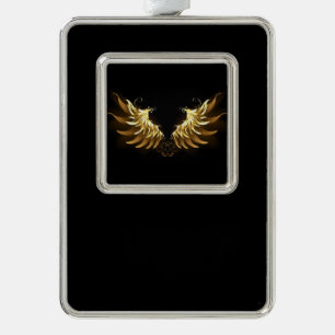 Golden Angel Wings on Black background Silver Plated Framed Ornament