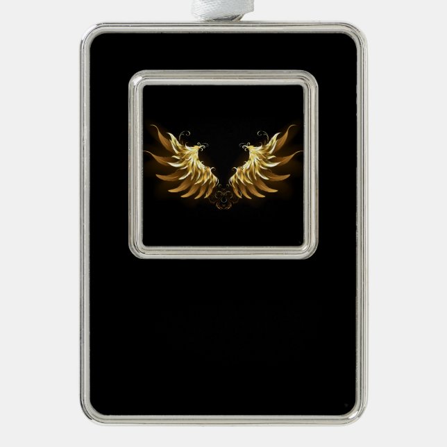 Golden Angel Wings on Black background Silver Plated Framed Ornament (Front)