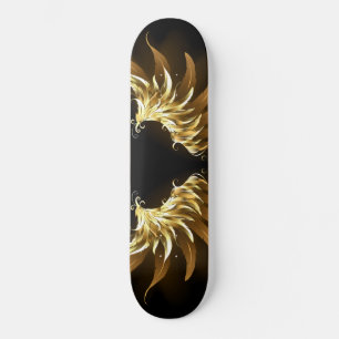 Golden Angel Wings on Black background Skateboard