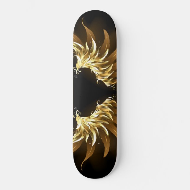 Golden Angel Wings on Black background Skateboard (Front)