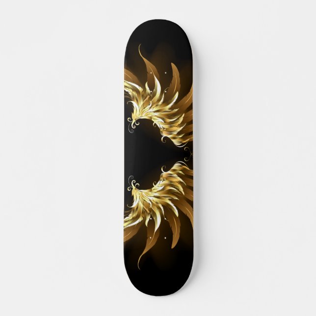 Golden Angel Wings on Black background Skateboard (Front)