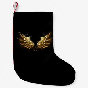 Golden Angel Wings on Black background Small Christmas Stocking