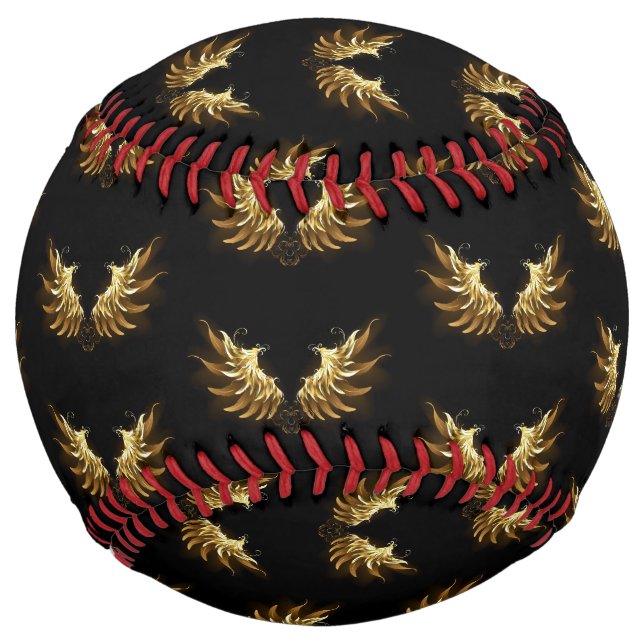 Golden Angel Wings on Black background Softball (Front)