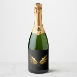 Golden Angel Wings on Black background Sparkling Wine Label