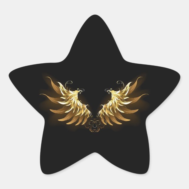 Golden Angel Wings on Black background Star Sticker (Front)