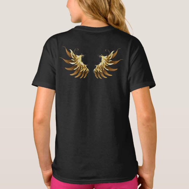 Golden Angel Wings on Black background T-Shirt (Back)