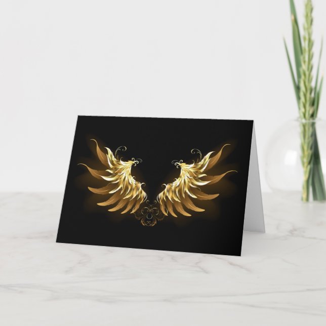 Golden Angel Wings on Black background Thank You Card (Front)