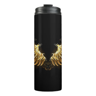 Golden Angel Wings on Black background Thermal Tumbler