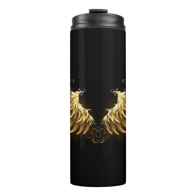 Golden Angel Wings on Black background Thermal Tumbler (Front)