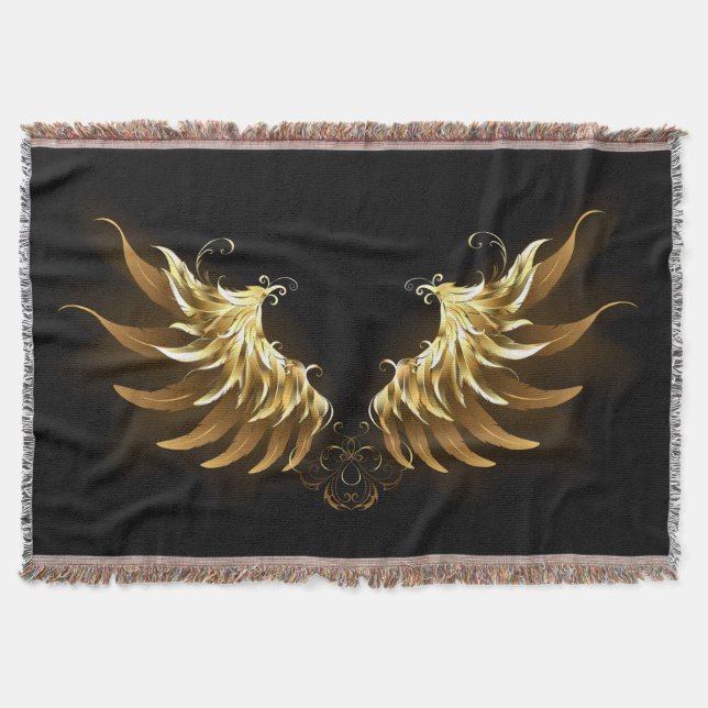 Golden Angel Wings on Black background Throw Blanket (Front)