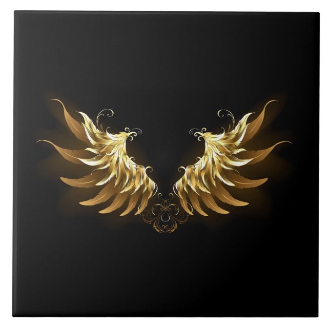 Golden Angel Wings on Black background Tile (Front)