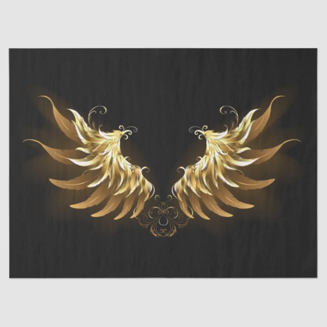 Golden Angel Wings on Black background Tissue Paper (Front)