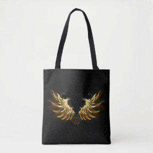 Golden Angel Wings on Black background Tote Bag