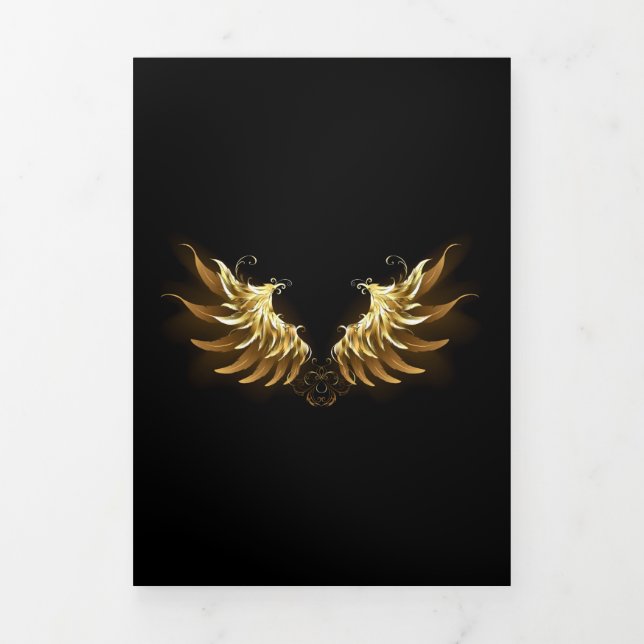 Golden Angel Wings on Black background Tri-Fold Holiday Card (Cover)