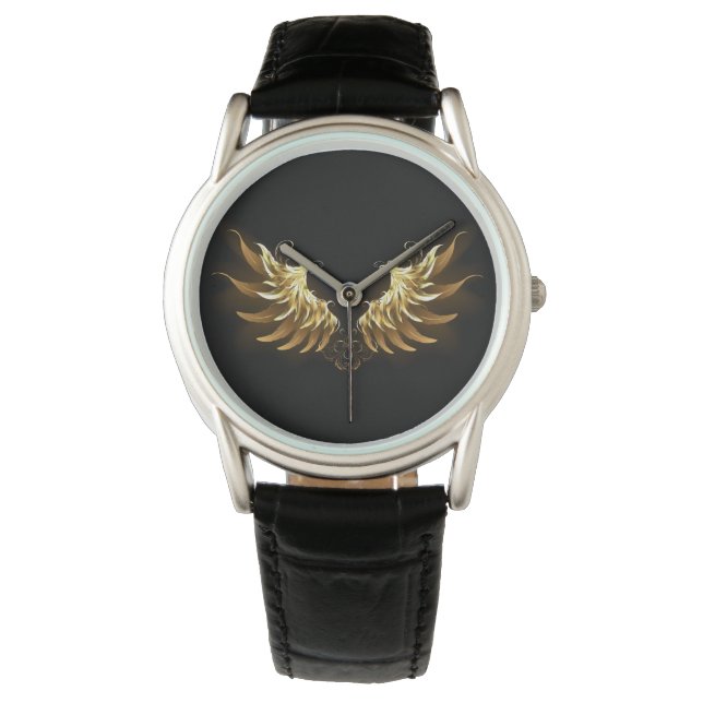 Golden Angel Wings on Black background Watch (Front)