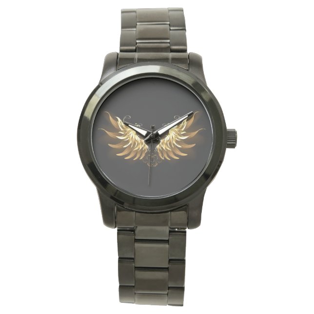 Golden Angel Wings on Black background Watch (Front)