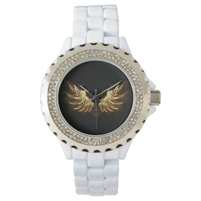 Golden Angel Wings on Black background Watch (Front)