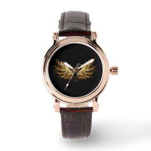 Golden Angel Wings on Black background Watch