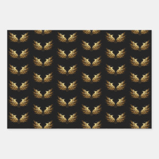 Golden Angel Wings on Black background Wrapping Paper Sheet