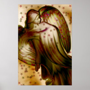 Golden Angel With Stars Poster