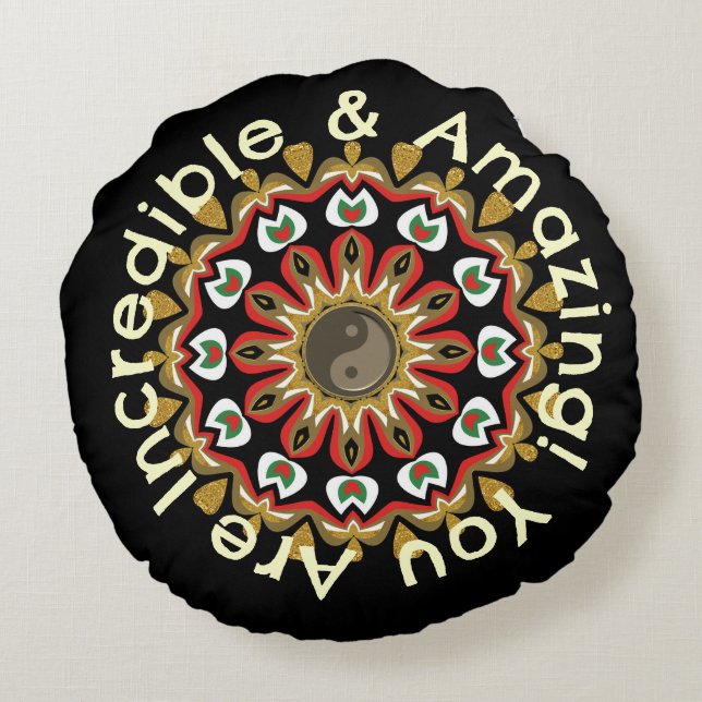 Golden Angels Yin Yang Mandala Round Cushion (Back)