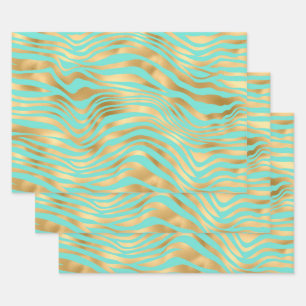 Golden Animal Print Mint Background Wrapping Paper Sheet