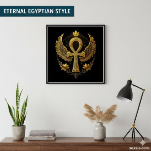 Golden Ankh Wings   Egyptian Symbol Art Poster