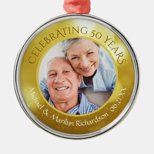 Golden Anniversary | 50 Years Keepsake Photo Metal Tree Decoration (Front)