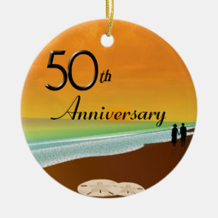 Golden Anniversary Beach Theme Ceramic Tree Decoration