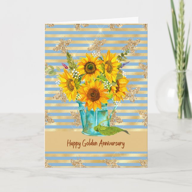 Golden Anniversary Card with Sunflowers & Bees (Front)