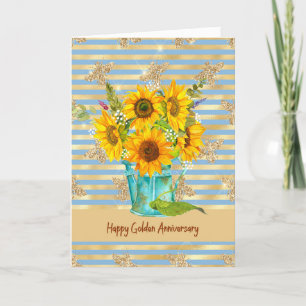 Golden Anniversary Card with Sunflowers & Bees