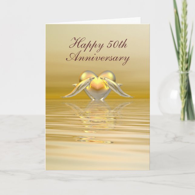 Golden Anniversary Dolphins and Heart Card (Front)