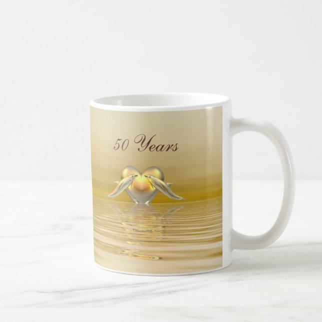Golden Anniversary Dolphins and Heart Coffee Mug (Right)