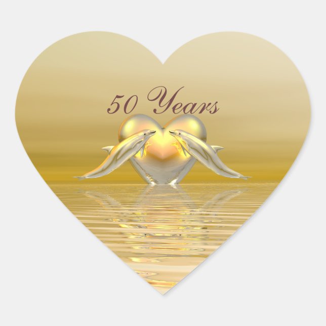 Golden Anniversary Dolphins and Heart Heart Sticker (Front)