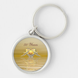 Golden Anniversary Dolphins and Heart Key Ring