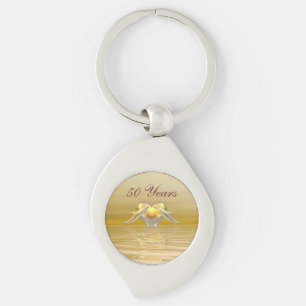 Golden Anniversary Dolphins and Heart Key Ring