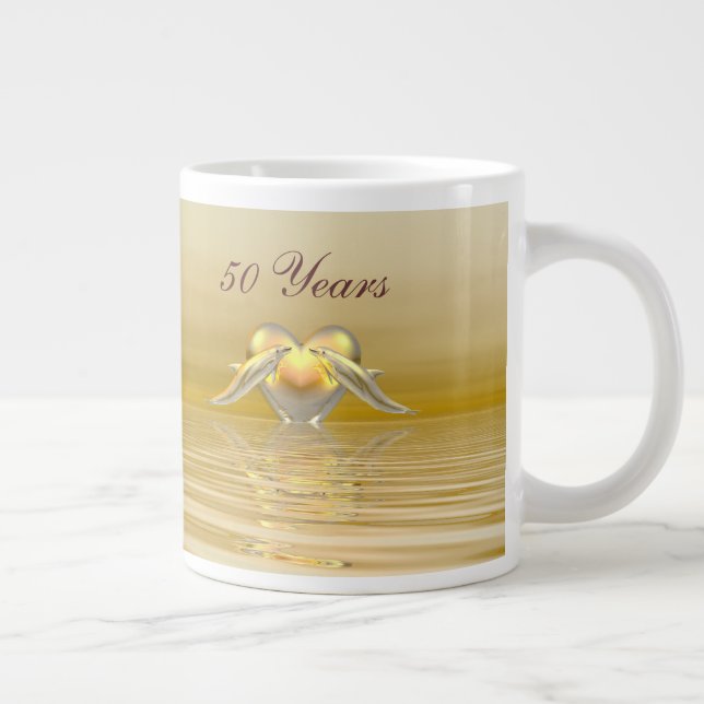 Golden Anniversary Dolphins and Heart Large Coffee Mug (Right)