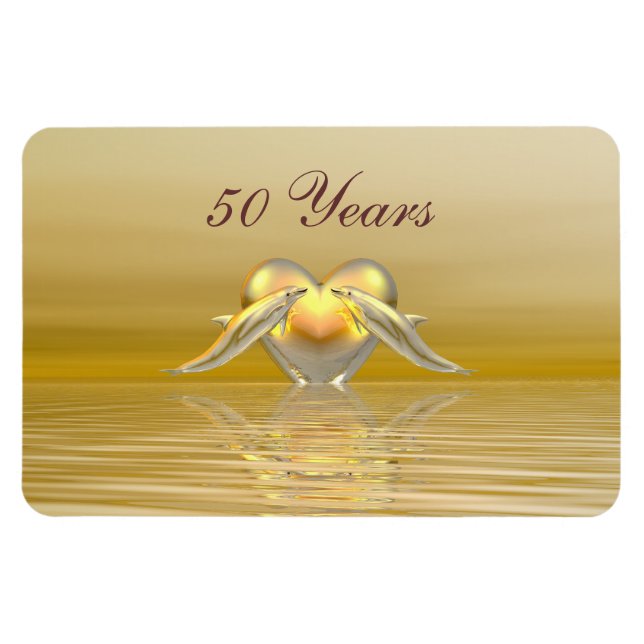 Golden Anniversary Dolphins and Heart Magnet (Horizontal)
