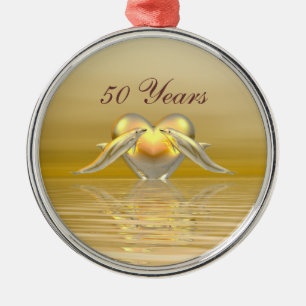 Golden Anniversary Dolphins and Heart Metal Tree Decoration