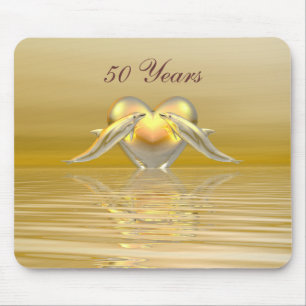 Golden Anniversary Dolphins and Heart Mouse Mat