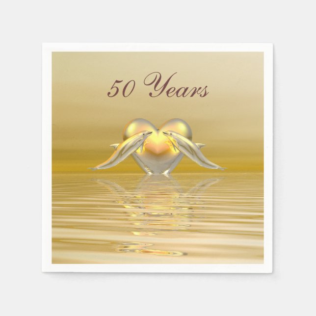 Golden Anniversary Dolphins and Heart Napkin (Front)