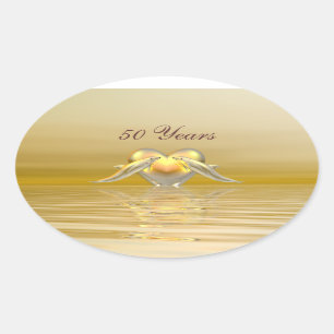 Golden Anniversary Dolphins and Heart Oval Sticker